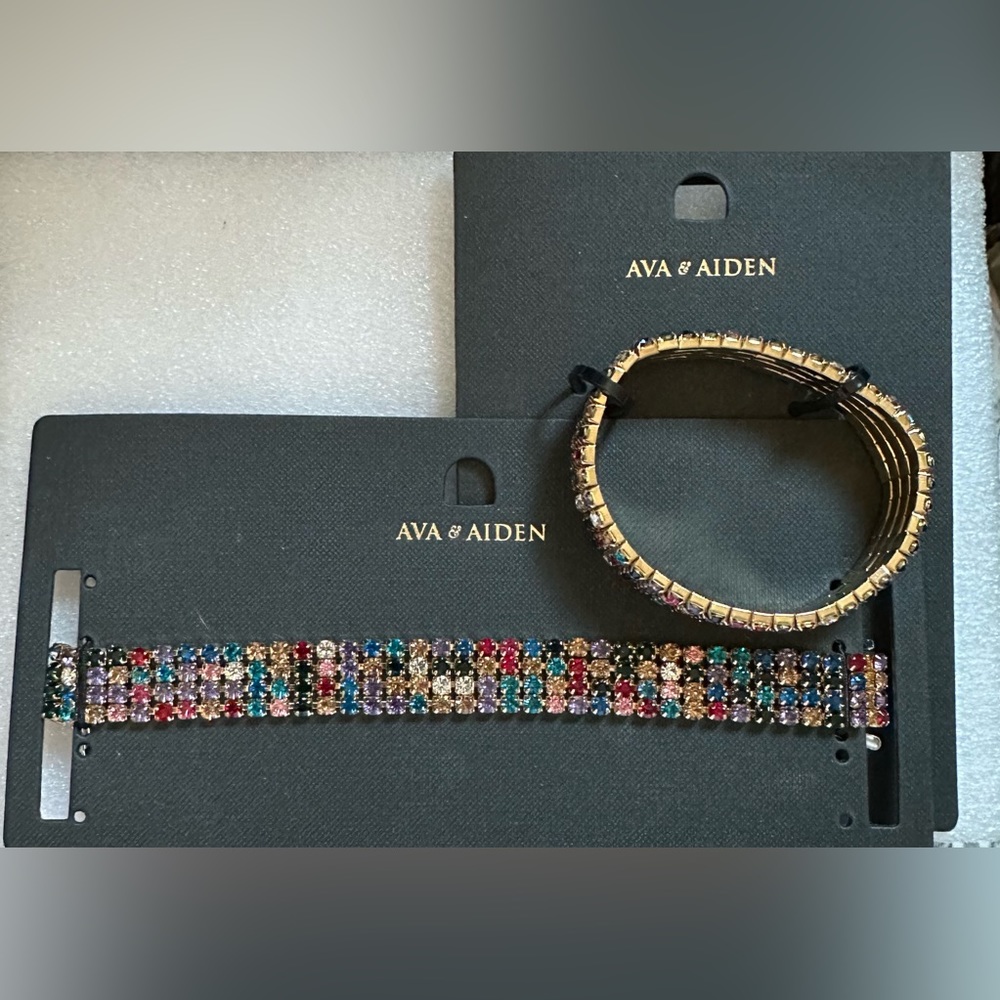 NWT Ava & Aiden Jewelry Set Necklace & Bracelet Multi Colored Rhinestones‎